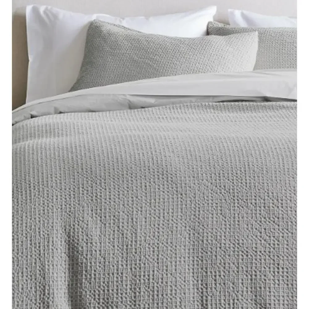 Quince Duvet Cover Set Luxe Honeycomb QUEEN Cover + Shams Light Gray NEW